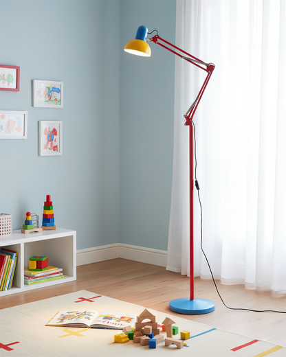 Memphis floor lamp red arm & yellow shade - adjustable - Casa Norex