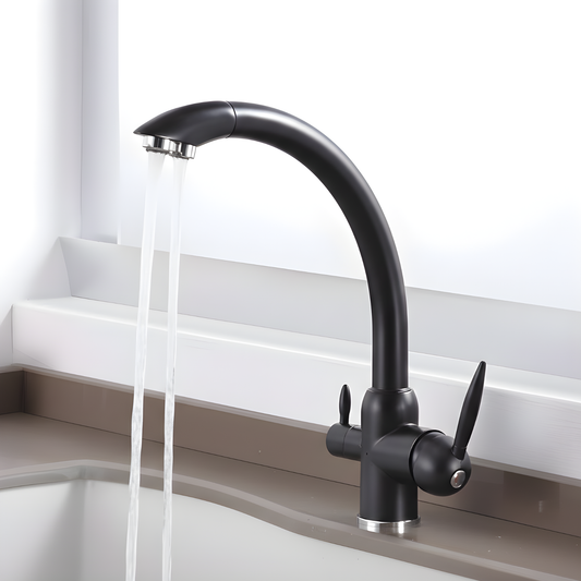 Stonewell 3-Way Kitchen Faucet — granite-flecked matte black finish | Casa Norex