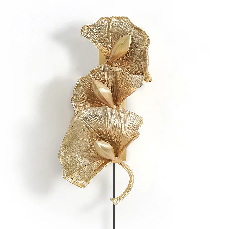 Ginkgo Leaf brass plug-in wall sconce fan-shaped shade | Casa Norex