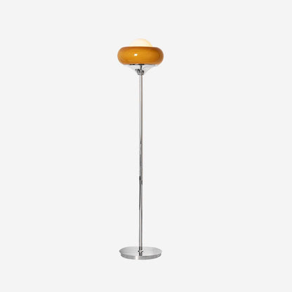 Chrome globe floor lamp caramel plexiglass shade | Casa Norex