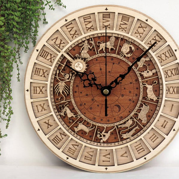 12 Constellations Wooden Wall Clock