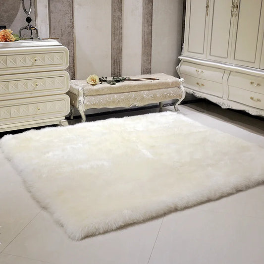Pure wool shag rug in white — deep 5cm pile shown on white background | Casa Norex