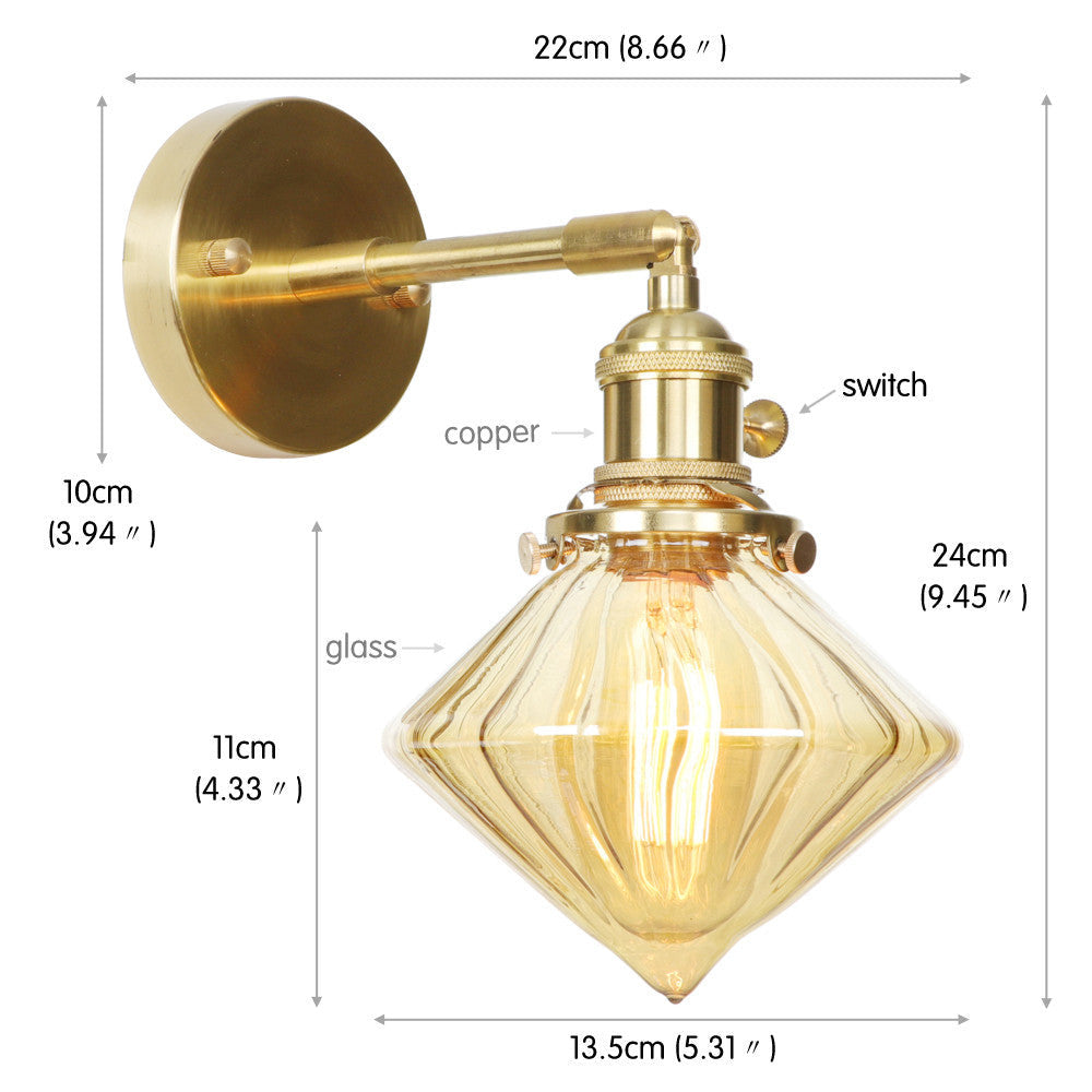Retro copper wall sconce from side - classic metal frame - Casa Norex