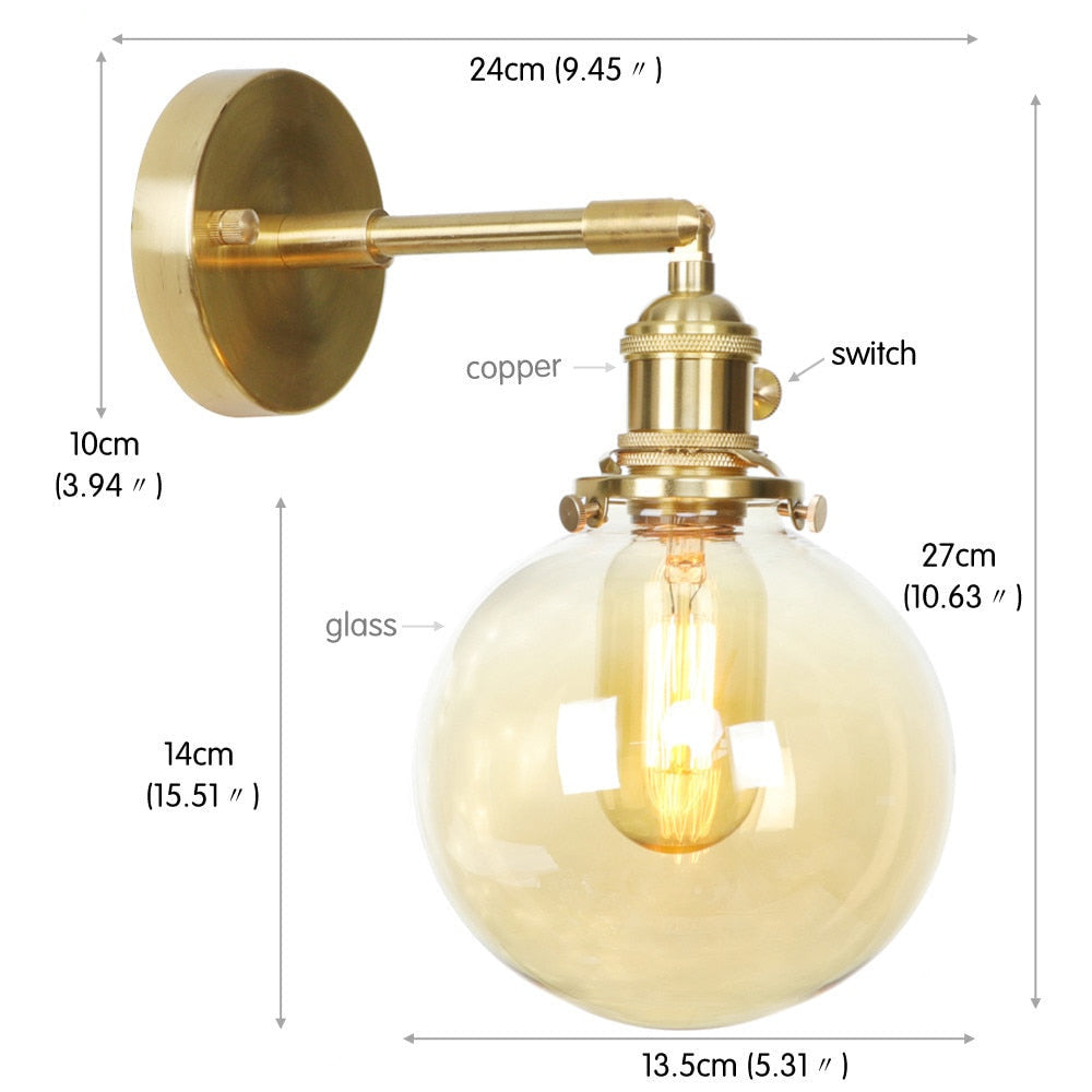 Textured glass shade detail - retro copper sconce by Casa Norex