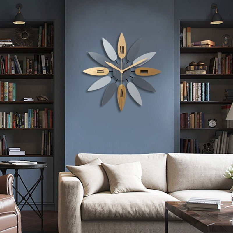Nordic Wooden Leaf Wall Clock