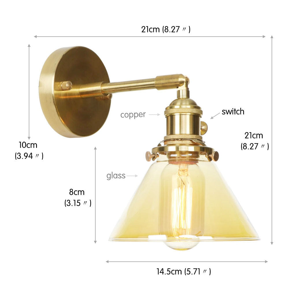 Retro copper wall sconce smooth glass shade | Casa Norex