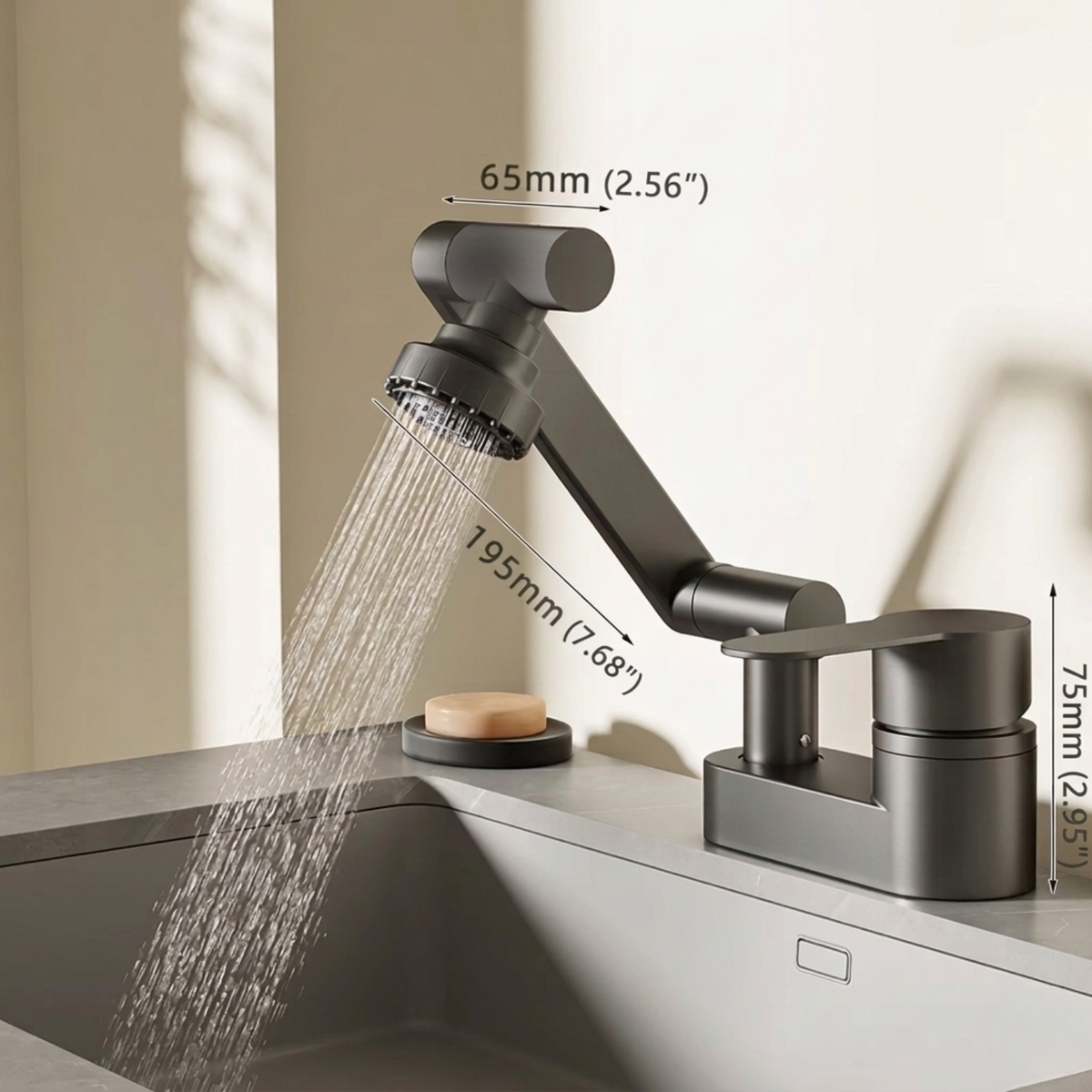 Rotaflow Bathroom Basin Faucet base plate detail — Black finish — Casa Norex