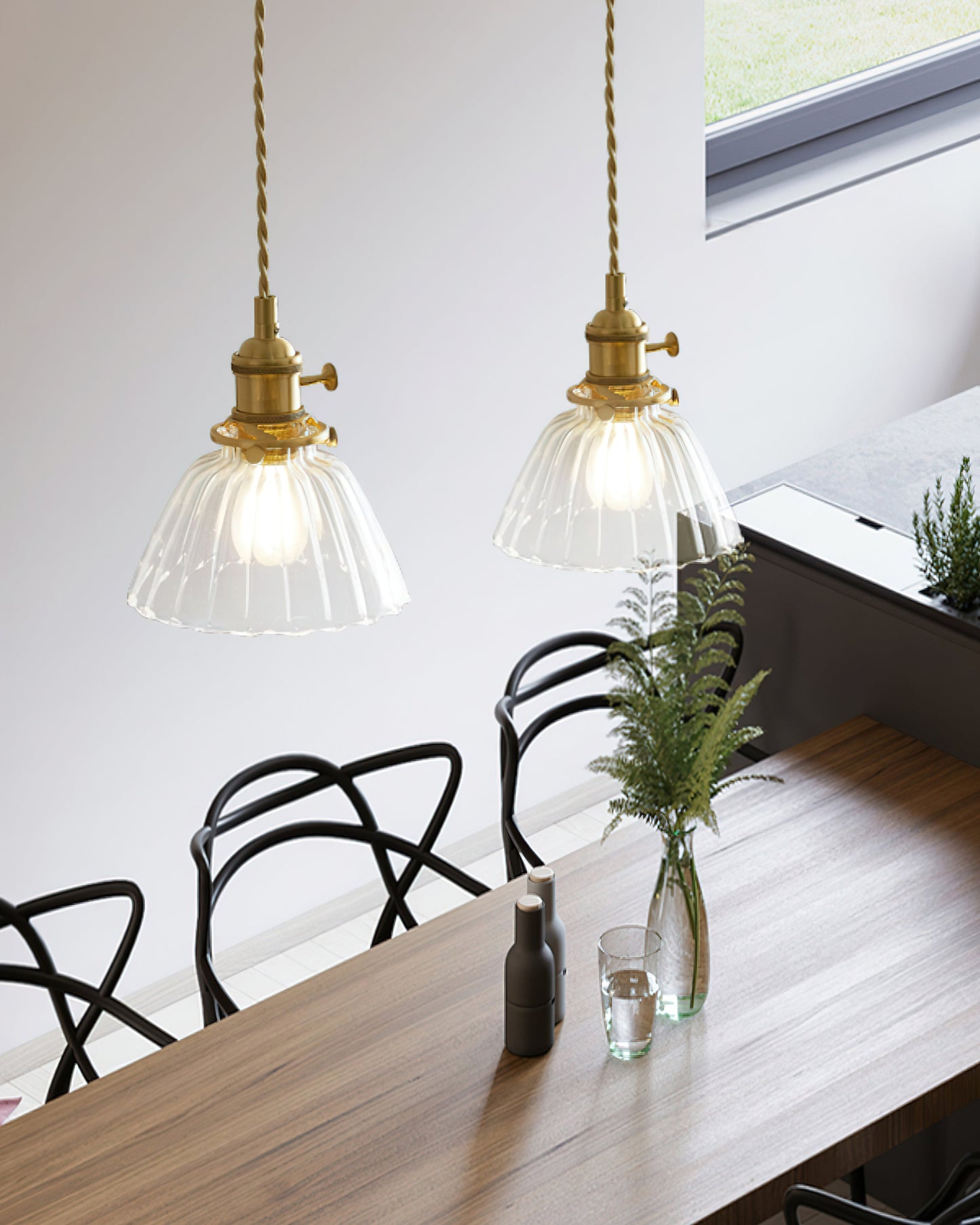 Brass pendant trio over kitchen island — Casa Norex