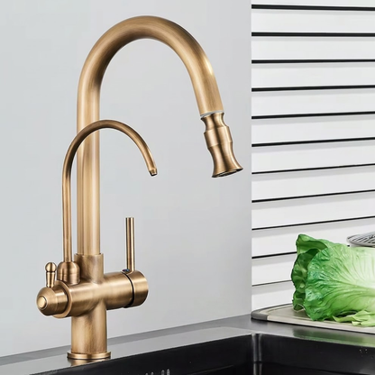 Marchbank Antique Brass 3-Way Filtered Kitchen Faucet — oil-rubbed antique brass finish | Casa Norex