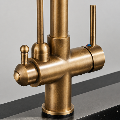 Marchbank Antique Brass 3-Way Filtered Kitchen Faucet — high-arc 360° gooseneck | Casa Norex