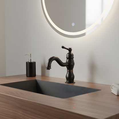 Antiqua Vessel Sink Faucet valve detail — Matte Black finish — Casa Norex