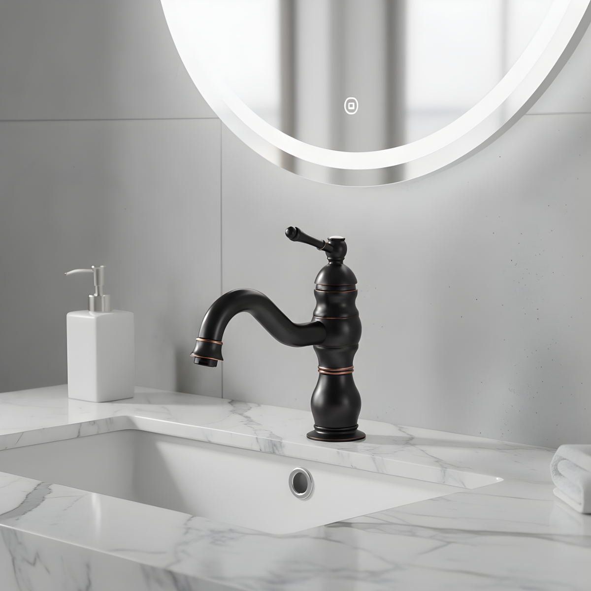 Antiqua Vessel Sink Faucet reach profile — Antique Brass finish — Casa Norex