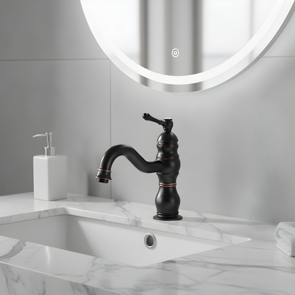 Antiqua Vessel Sink Faucet reach profile — Antique Brass finish — Casa Norex