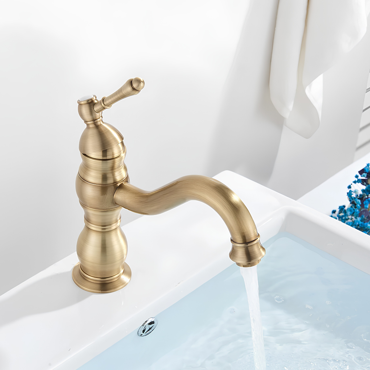 Antiqua Vessel Sink Faucet base plate detail — Antique Brass finish — Casa Norex