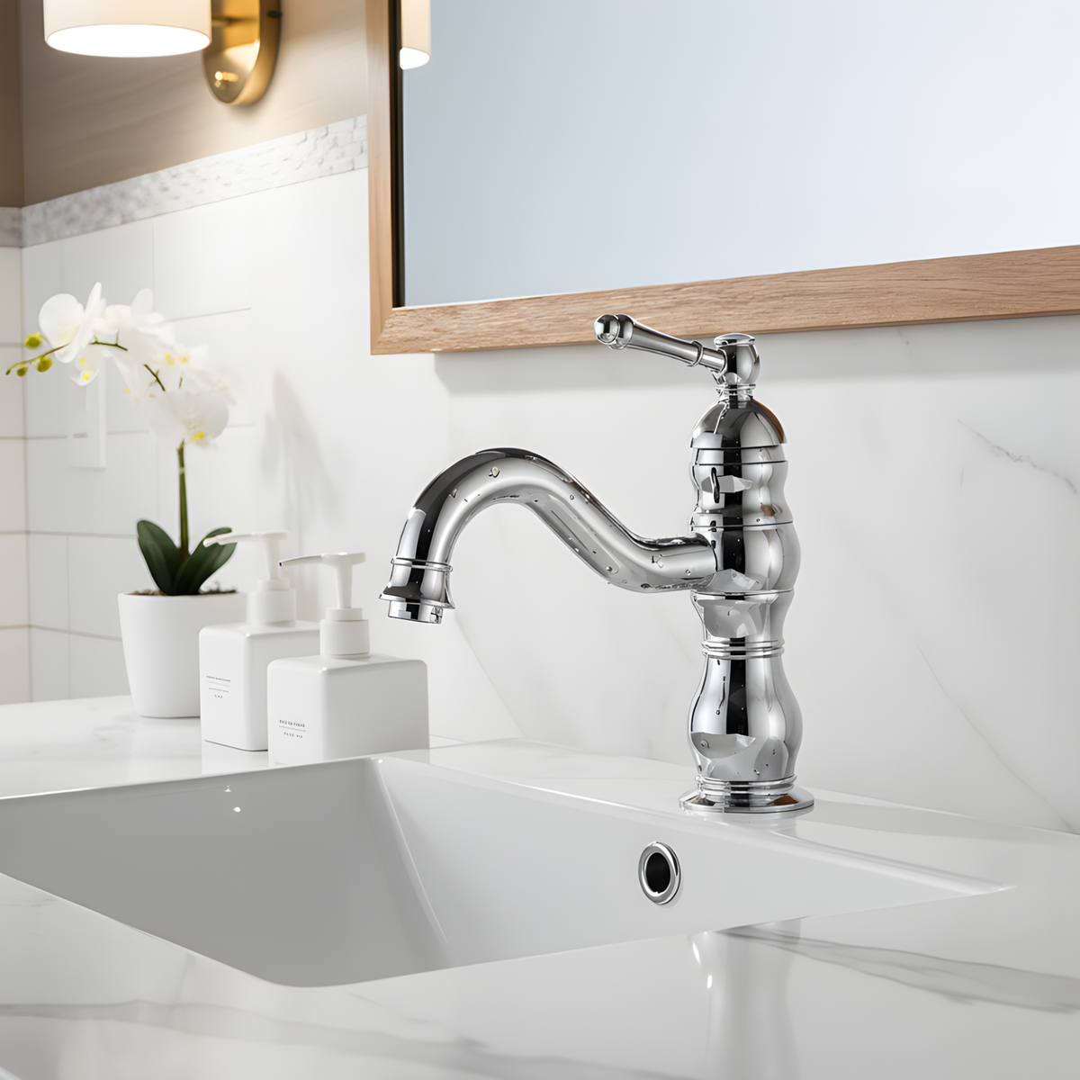Antiqua Vessel Sink Faucet full profile — Gold finish — Casa Norex