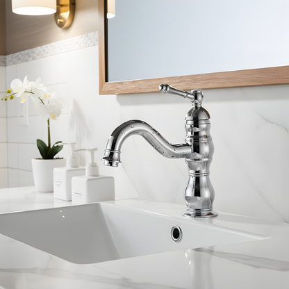 Antiqua Vessel Sink Faucet full profile — Gold finish — Casa Norex