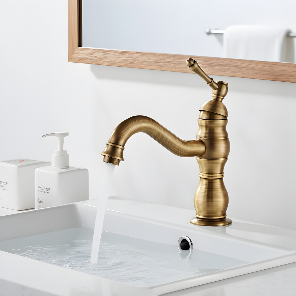 Antiqua Vessel Sink Faucet handle detail — Antique Brass finish — Casa Norex