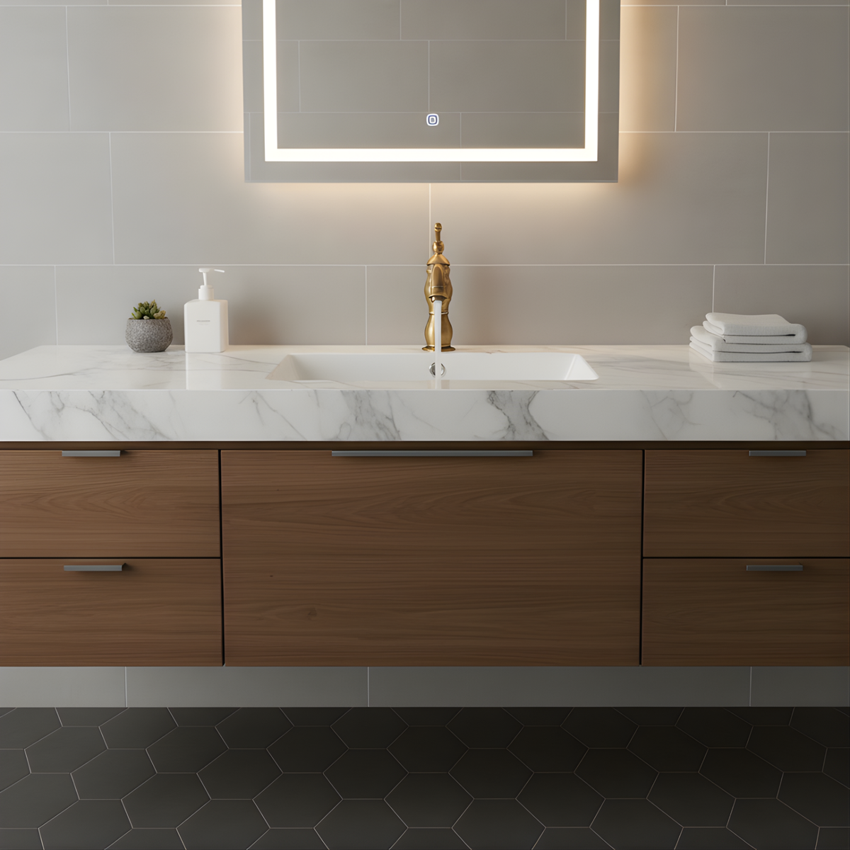 Antiqua Vessel Sink Faucet top-down view — Gold finish — Casa Norex