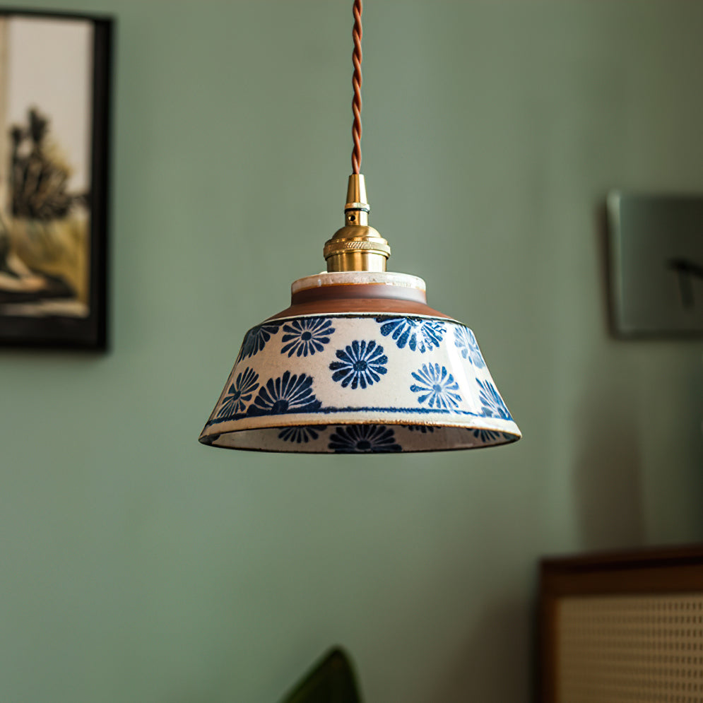 Pendant lamp 3-head cluster — brass and blue | Casa Norex