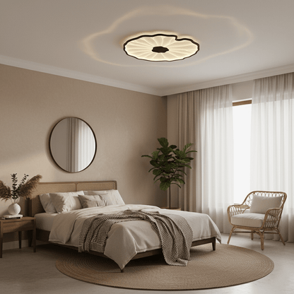 Lotus Leaf Acrylic Ceiling Lamp – 53.1"x33.5" Rect, Walnut Wood Grain with Warm LED