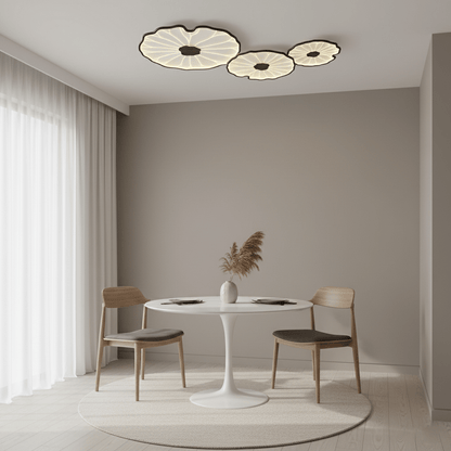 Lotus Leaf Acrylic Ceiling Lamp – 15.7" Circular, Stepless Dimmable Walnut Wood Grain