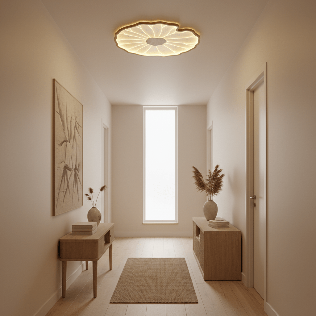 Lotus Leaf Acrylic Ceiling Lamp – 39.4"x23.6" Rect in a Dining Room, Natural Wood Grain
