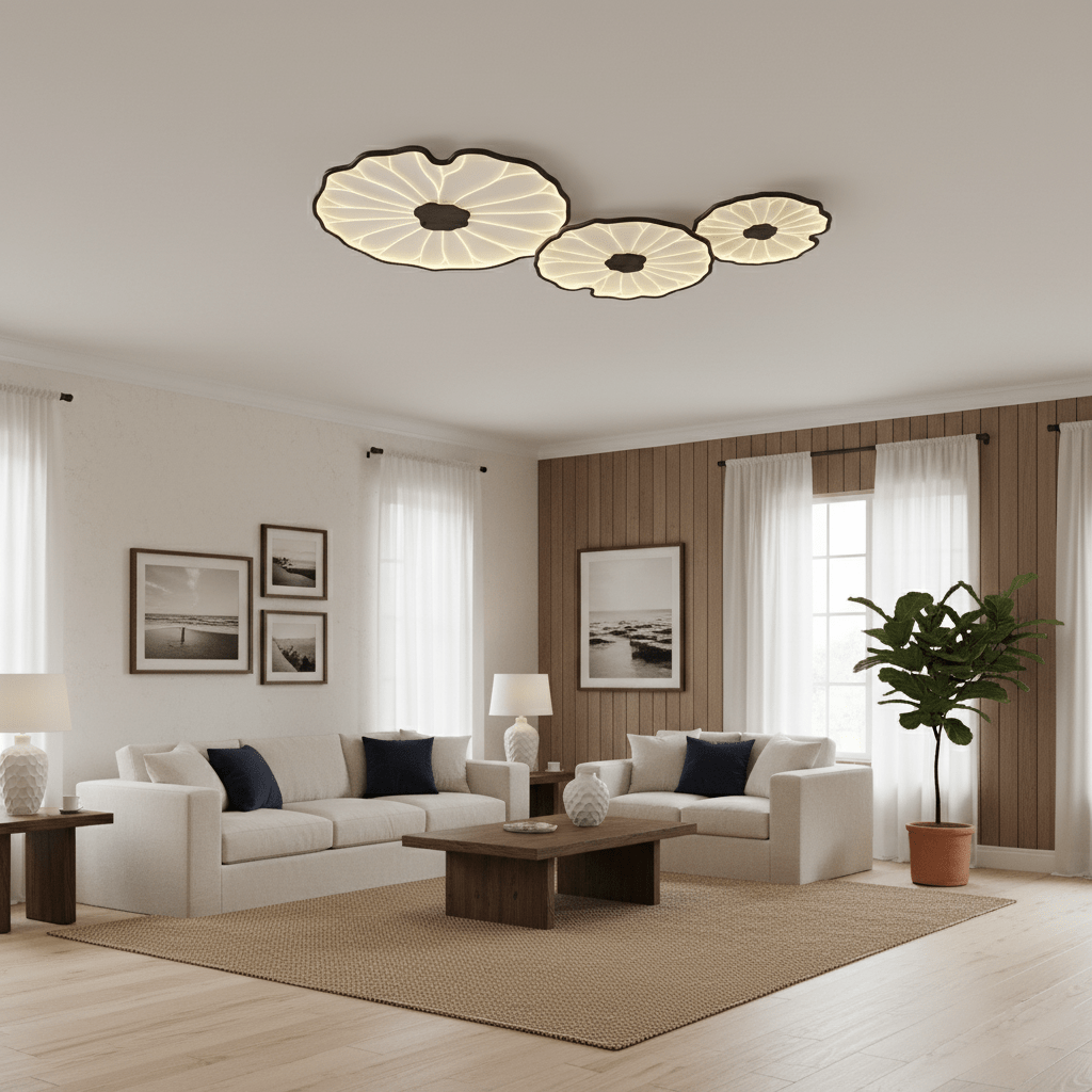 Lotus Leaf Acrylic Ceiling Lamp – 20.5" Circular, Natural Wood Grain Finish
