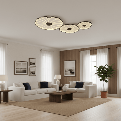 Lotus Leaf Acrylic Ceiling Lamp – 20.5" Circular, Natural Wood Grain Finish