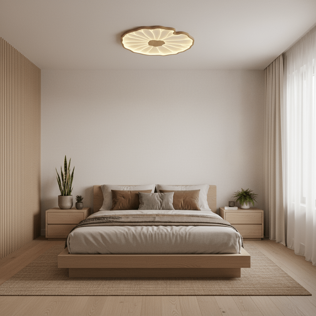 Lotus Leaf Acrylic Ceiling Lamp – 28.3" Circular, Walnut Wood Grain Finish