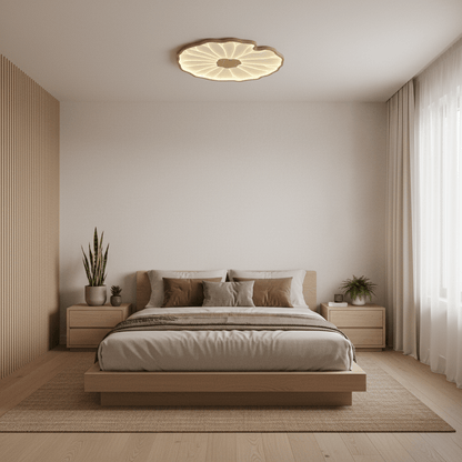 Lotus Leaf Acrylic Ceiling Lamp – 28.3" Circular, Walnut Wood Grain Finish