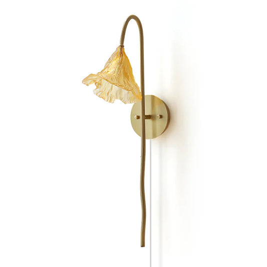 Lotus Amber plug-in wall lamp amber petal glass shade all-brass hardware | Casa Norex