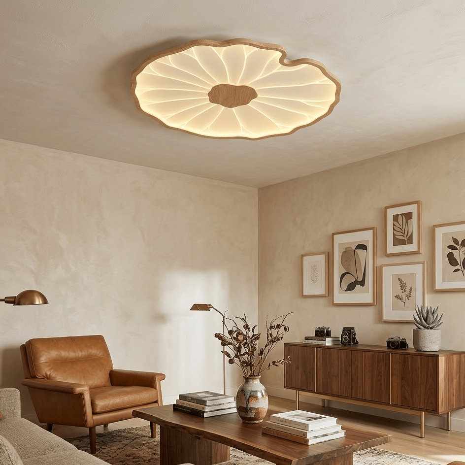 Lotus Leaf Acrylic Ceiling Lamp – 53.1"x33.5" Rect in a Entry/Foyer, Walnut Wood Grain