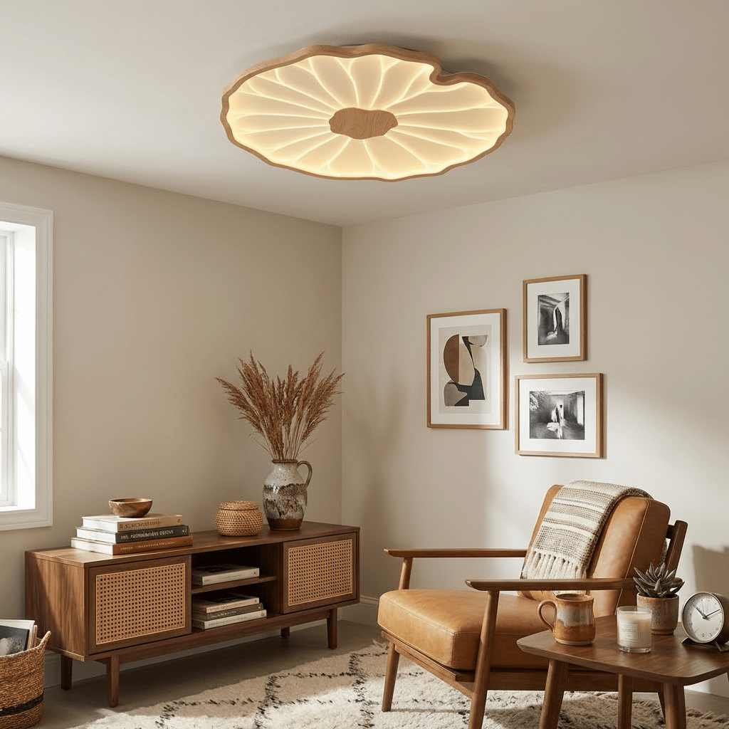 Lotus Leaf Acrylic Ceiling Lamp – 39.4"x23.6" Rect, Natural Wood Grain Finish