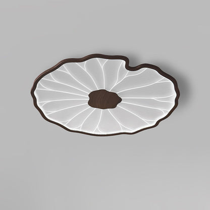 Lotus Leaf Acrylic Ceiling Lamp – 15.7" Circular, Walnut Wood Grain with Warm LED