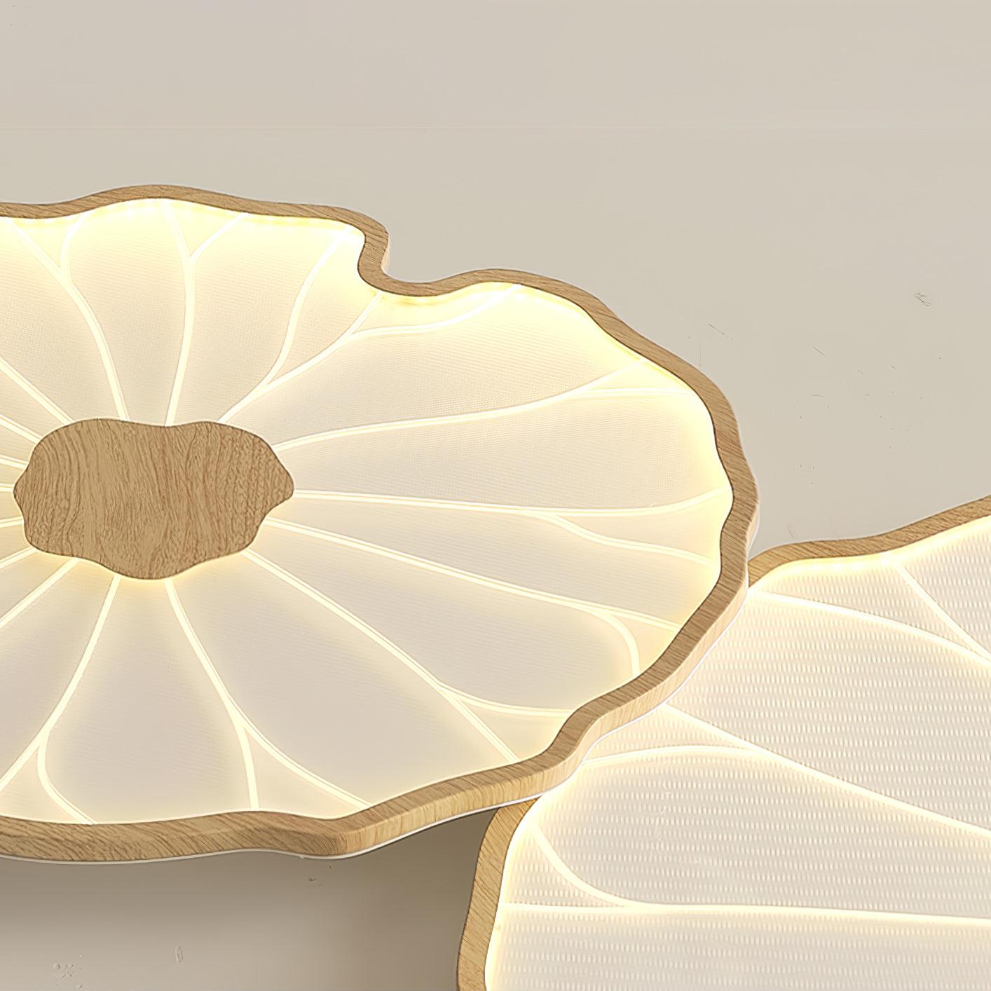 Lotus Leaf Acrylic Ceiling Lamp – 11.8" Circular, Stepless Dimmable Natural Wood Grain