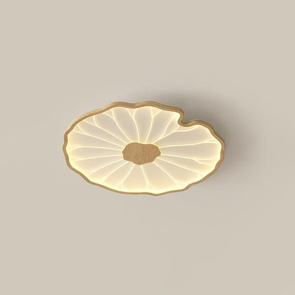 Lotus Leaf Acrylic Ceiling Lamp – 11.8" Circular, Natural Wood Grain Finish