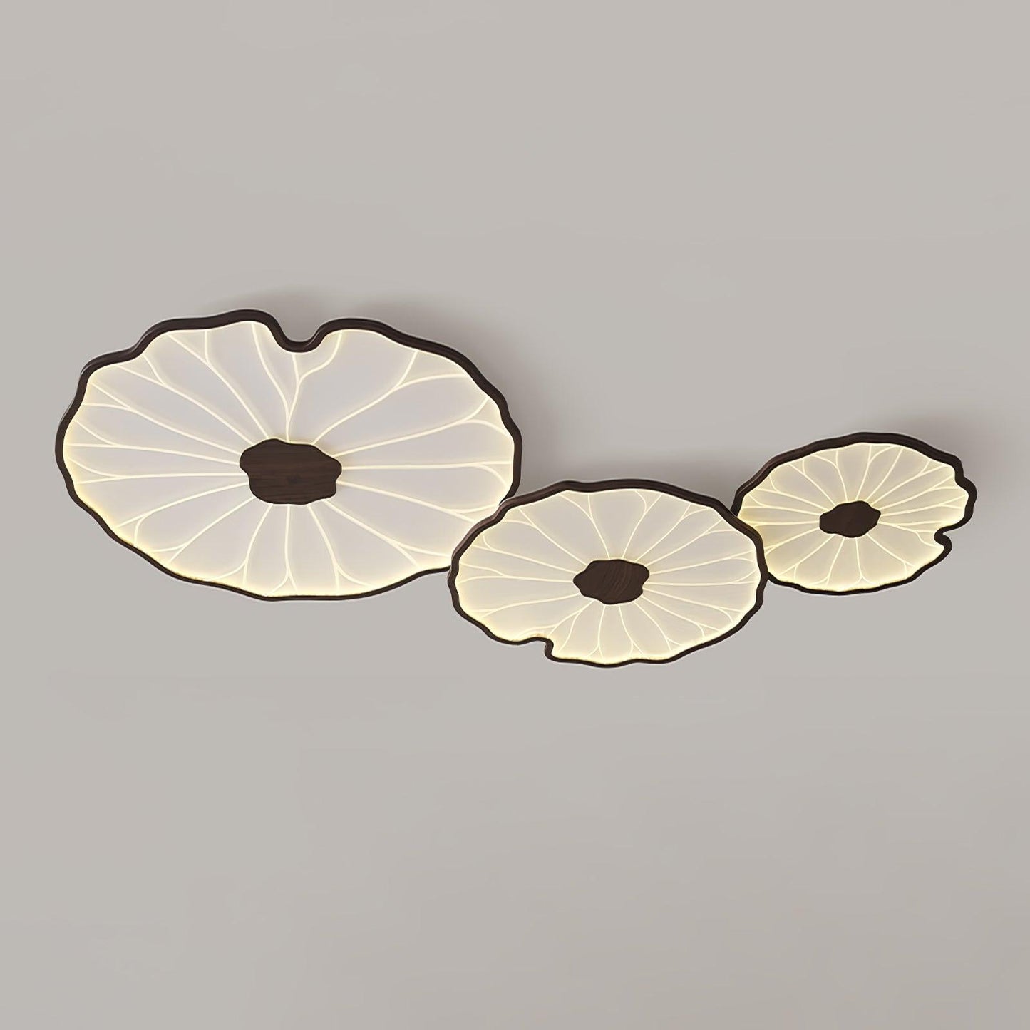 Lotus Leaf Acrylic Ceiling Lamp – 28.3" Circular, Stepless Dimmable Walnut Wood Grain