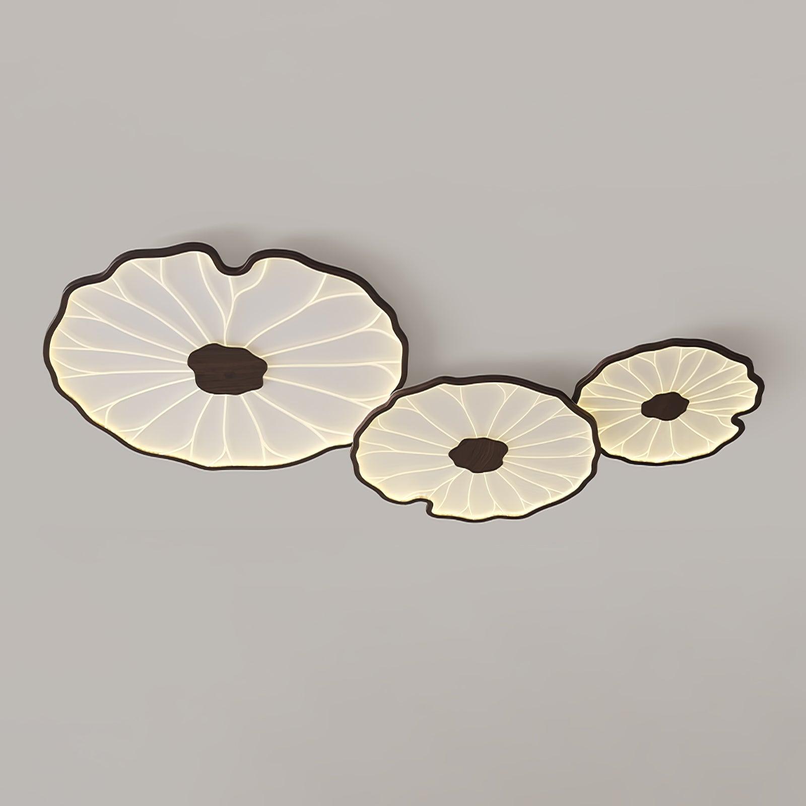 Lotus Leaf Acrylic Ceiling Lamp – 28.3" Circular, Stepless Dimmable Walnut Wood Grain