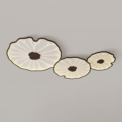 Lotus Leaf Acrylic Ceiling Lamp – 28.3" Circular, Stepless Dimmable Walnut Wood Grain