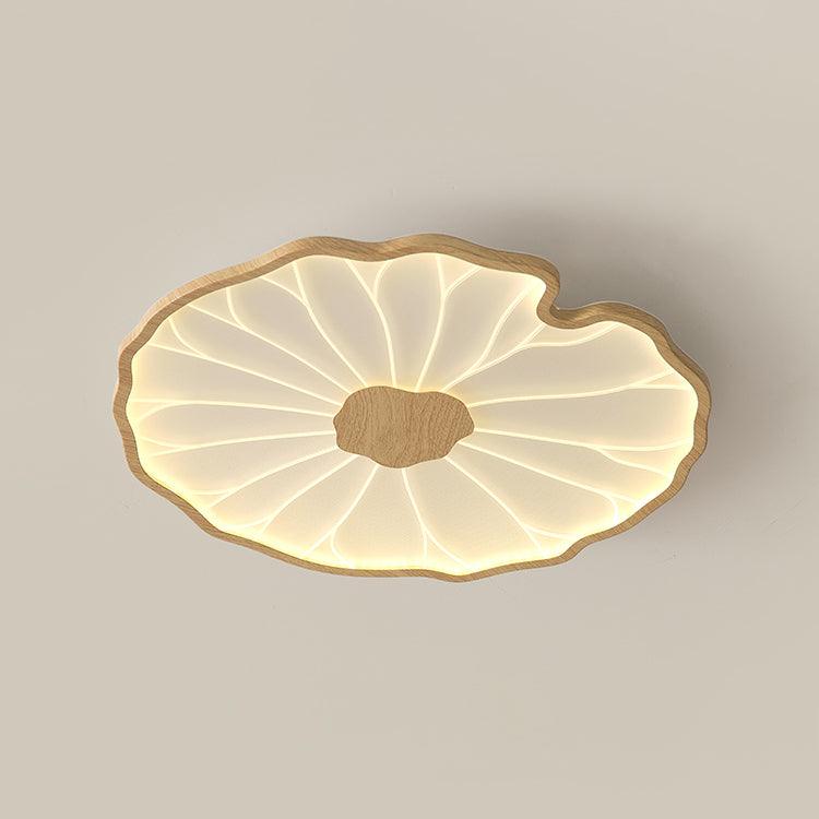Lotus Leaf Acrylic Ceiling Lamp – 15.7" Circular in a Living Room, Walnut Wood Grain