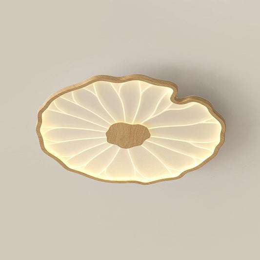 Lotus Leaf Acrylic Ceiling Lamp – 15.7" Circular in a Living Room, Walnut Wood Grain