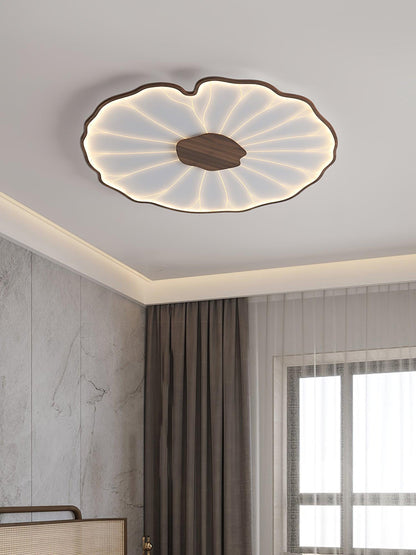 Lotus Leaf Acrylic Ceiling Lamp – 28.3" Circular, Walnut Wood Grain with Warm LED
