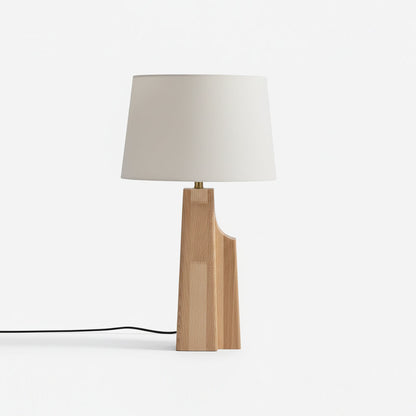 Asymmetric wood base close-up - Lunet table lamp by Casa Norex