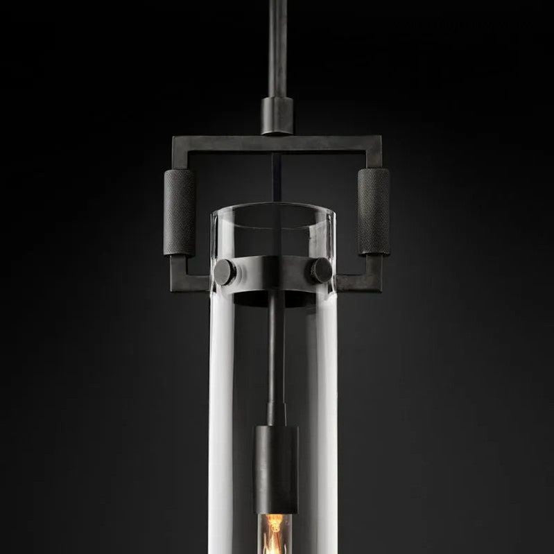 Machinist glass cylinder pendant dining room lifestyle shot — Casa Norex