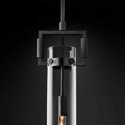 Machinist glass cylinder pendant dining room lifestyle shot — Casa Norex