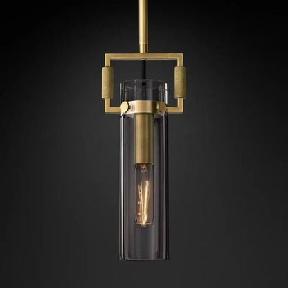 Machinist glass cylinder pendant — brass yoke with exposed Edison bulb | Casa Norex