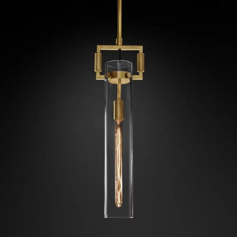 Machinist glass cylinder pendant in kitchen setting — industrial lighting | Casa Norex