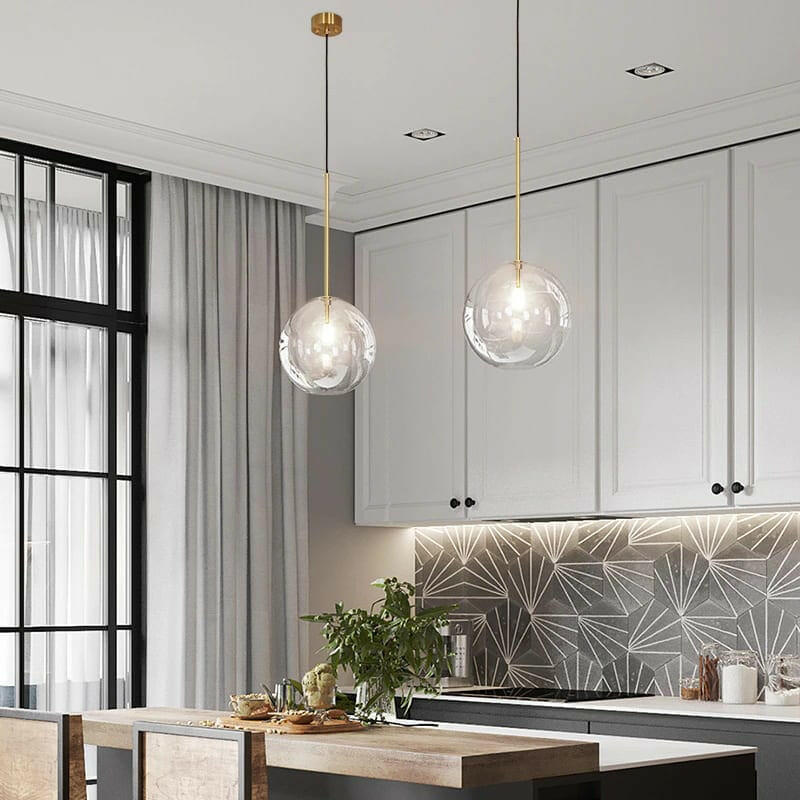 Crystal hanging ceiling lamp lit warm glow — Casa Norex
