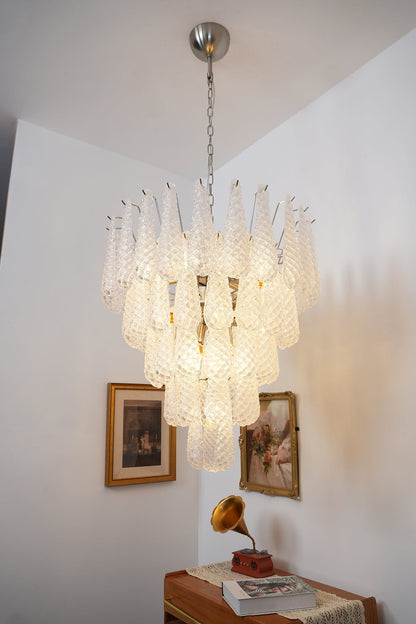 Murano White Glass Dewdrop Chandelier