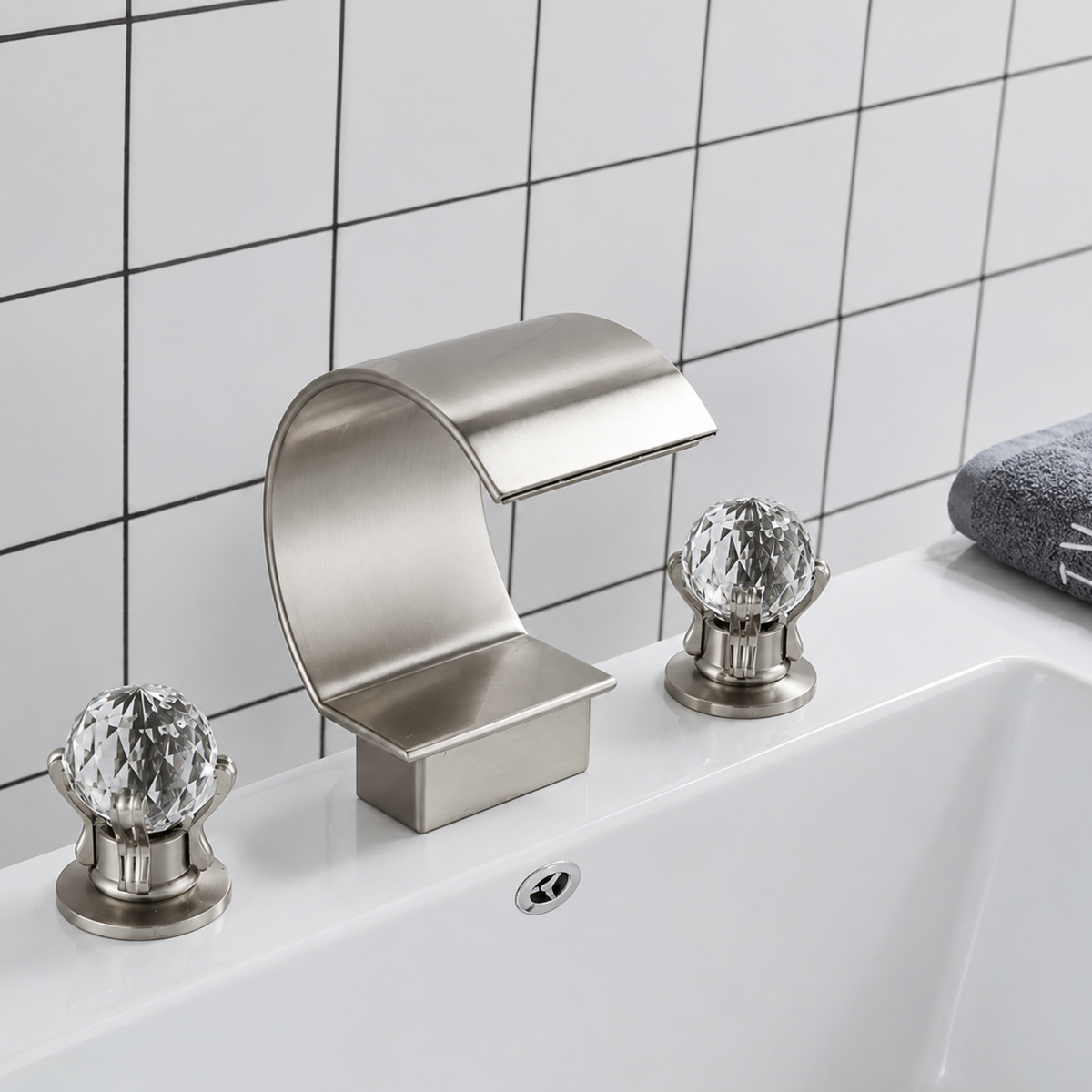 Crystalline Tub Faucet in bathroom vanity setting — Dual Crystal Handle | Casa Norex